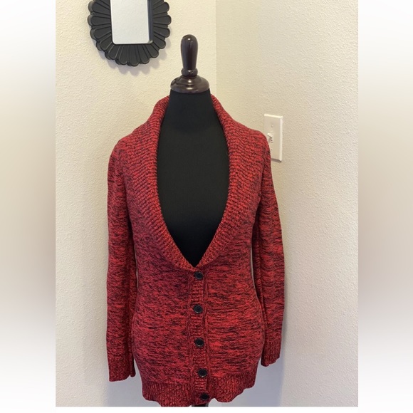 2 FOR $20 Armani Exchange Red Shawl Cardigan Sweater Chunky Knit Tunic Length S - Picture 1 of 7